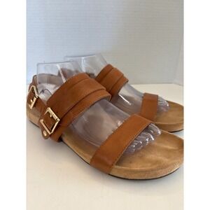 Vionic Samar Tan Brown Leather Slingback Orthotic Slide Sandals Size 9.5